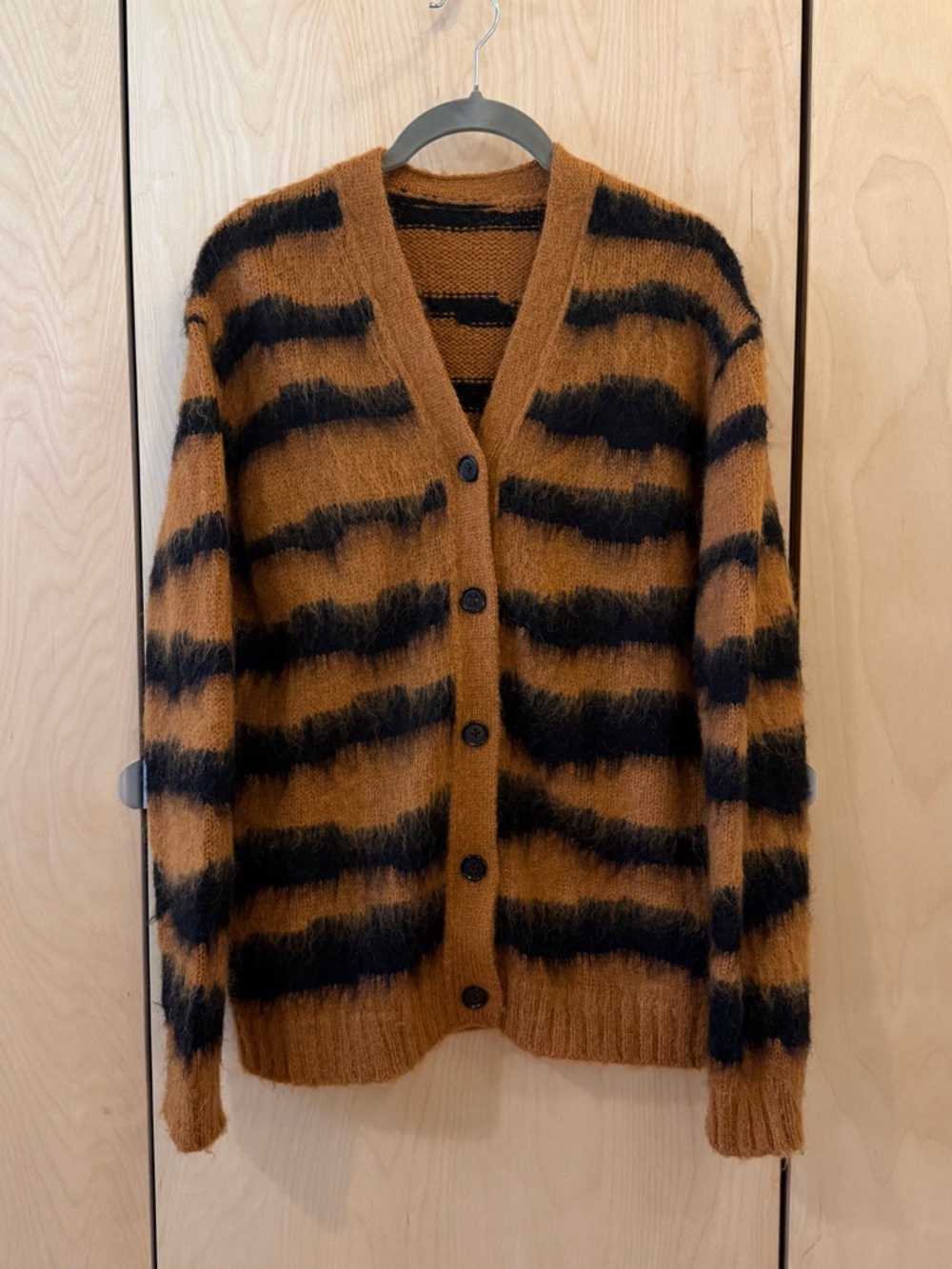 Alexa Chung Tiger Stripe Cardigan in Camel and Black